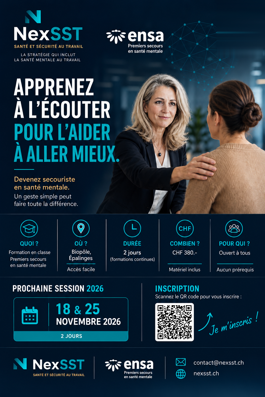 Formation ENSA - Premiers secours en sant\u00e9 mentale - Prochaine session les 18 et 25 novembre 2026
